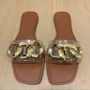 Zara Chain Trim Flat Sandals